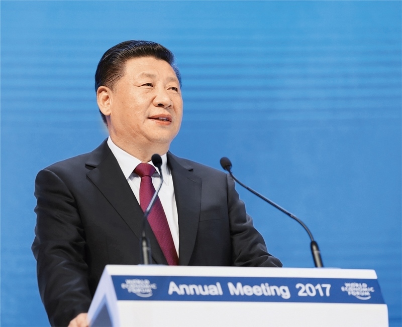 2017年1月17日，習(xí)近平主席在瑞士達(dá)沃斯國際會議中心出席世界經(jīng)濟(jì)論壇2017年年會開幕式，并發(fā)表題為《共擔(dān)時(shí)代責(zé)任 共促全球發(fā)展》的主旨演講。