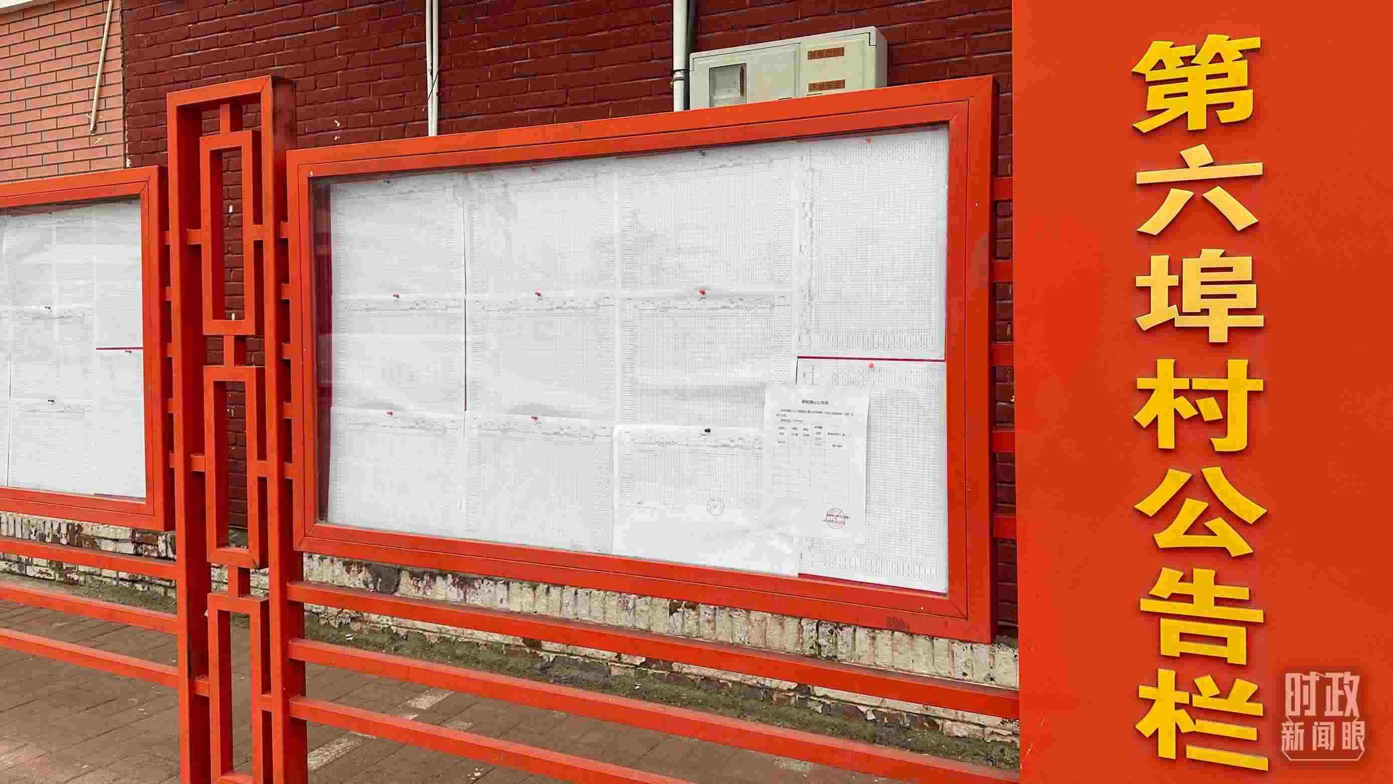 △第六埠村公告欄里張貼著“天津市2023年蓄滯洪區(qū)農(nóng)作物、經(jīng)濟(jì)林補償標(biāo)準(zhǔn)表”等。（總臺央視記者覃思拍攝）