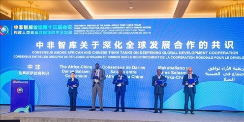 《中非智庫關(guān)于深化全球發(fā)展合作的共識》（又稱“中非達(dá)累斯薩拉姆共識”）發(fā)布。浙江師范大學(xué)非洲研究院供圖