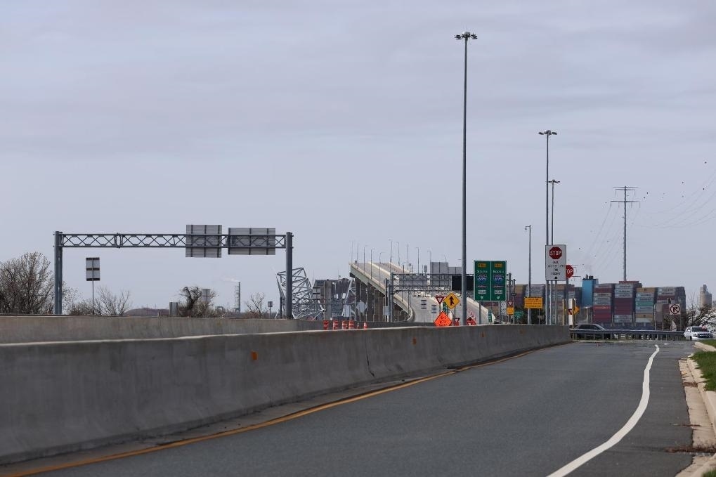 這是3月26日在美國馬里蘭州巴爾的摩拍攝的坍塌的大橋。新華社記者胡友松攝