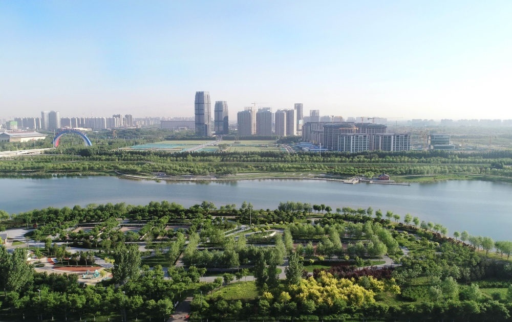 石家莊市滹沱河景色（2022年5月16日攝，無人機(jī)照片）。新華社記者 楊世堯 攝