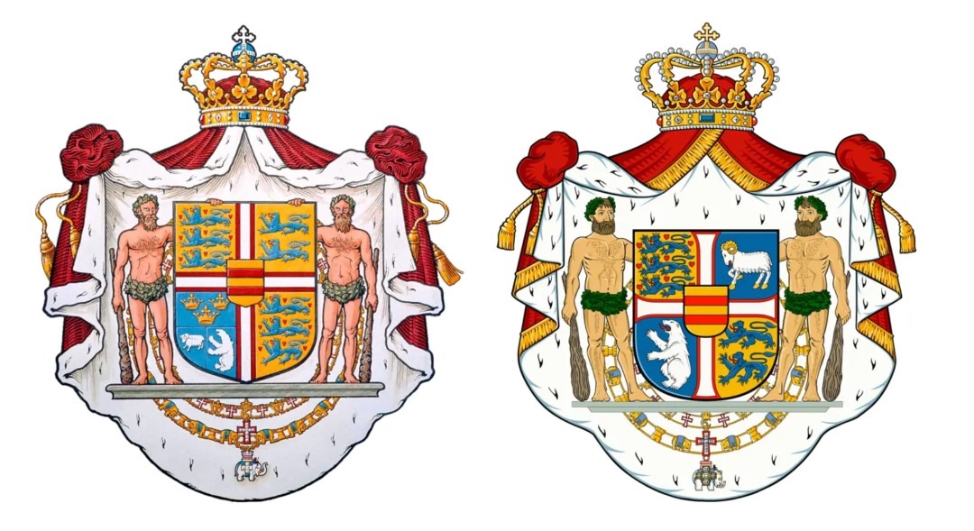 左為舊版丹麥國徽，右為新版丹麥國徽。（圖片來源：丹麥王室網(wǎng)站）